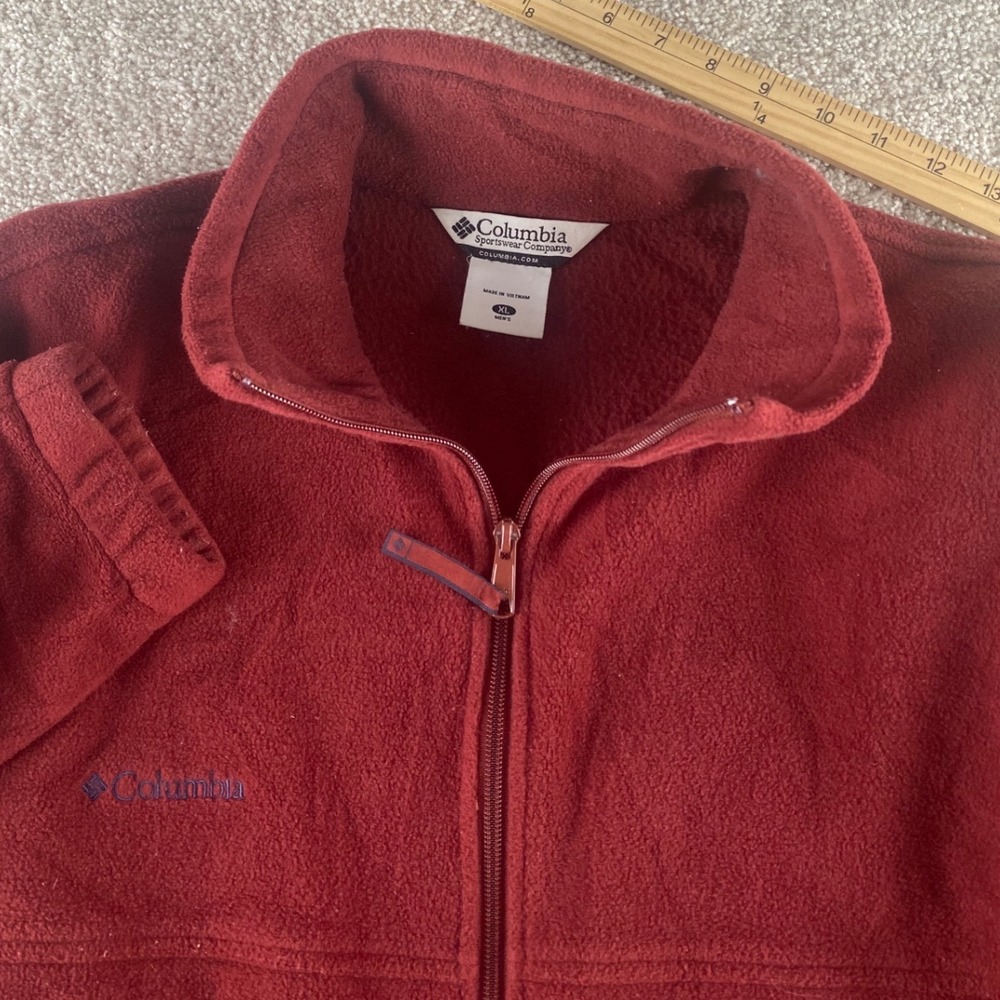 Columbia Mens XL Full Zip Fleece Jacket Red Steens Mountain WM6113 Burgundy